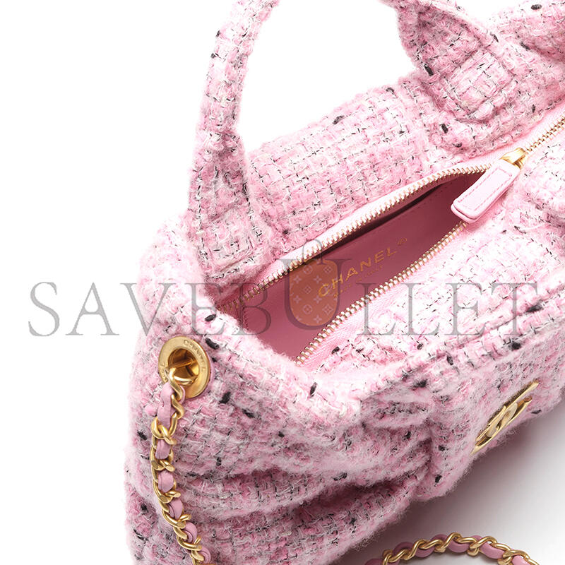 Ch**el mini bow bag tweed & gold metal pink, black & white as5849 (26*18*5cm)